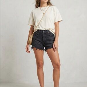 Levi's 501 High Rise Cut Off Denim Shorts Women's 29 Black Distressed Raw Hem